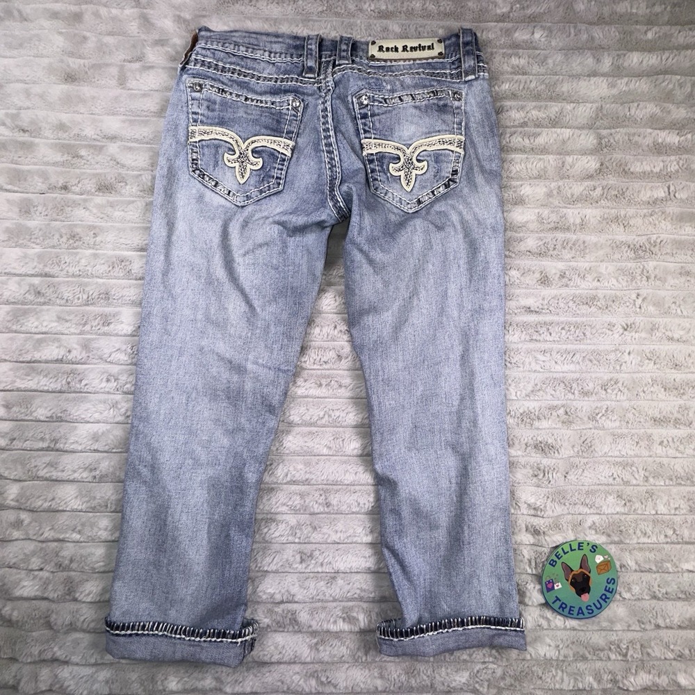 ROCK REVIVAL Jeans WOMEN'S 29 (31x24) ELLA Capri THICK‎ STITCH Glam POCKET Y2K